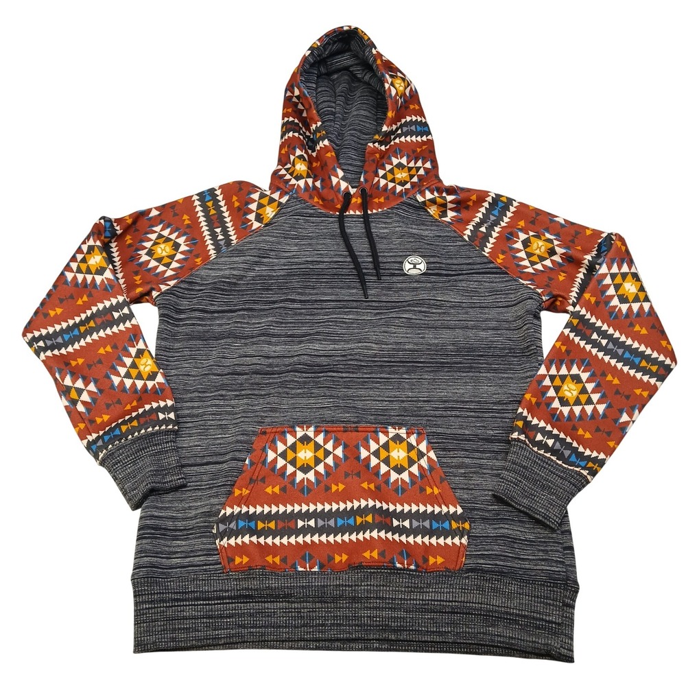 Hooey Mens Aztec Print Raglan Sleeve Hoodie Charcoal Grey Southwestern Medium